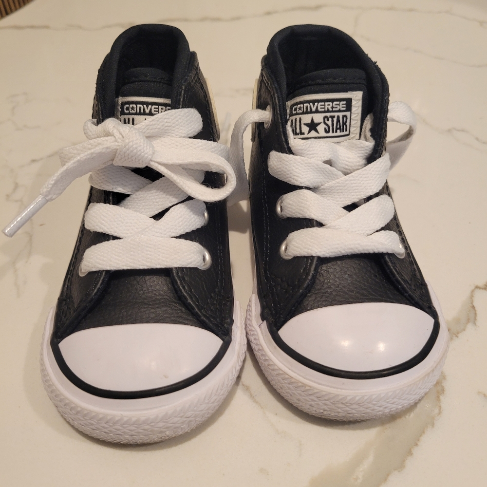 Converse Chuck Taylor All Star Black Leather Hightop Sneakers infant toddler